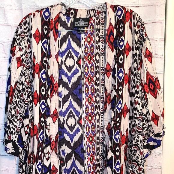 Angie Geometric Boho Cardigan - Multicolor, Lightweight, Pockets, Sz M - Picture 2 of 6
